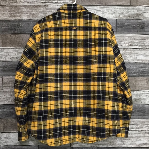 Levi’s Plaid Reversible Jacket Men’s L Yellow Gray Puffer Snap Button Pockets - Picture 6 of 13